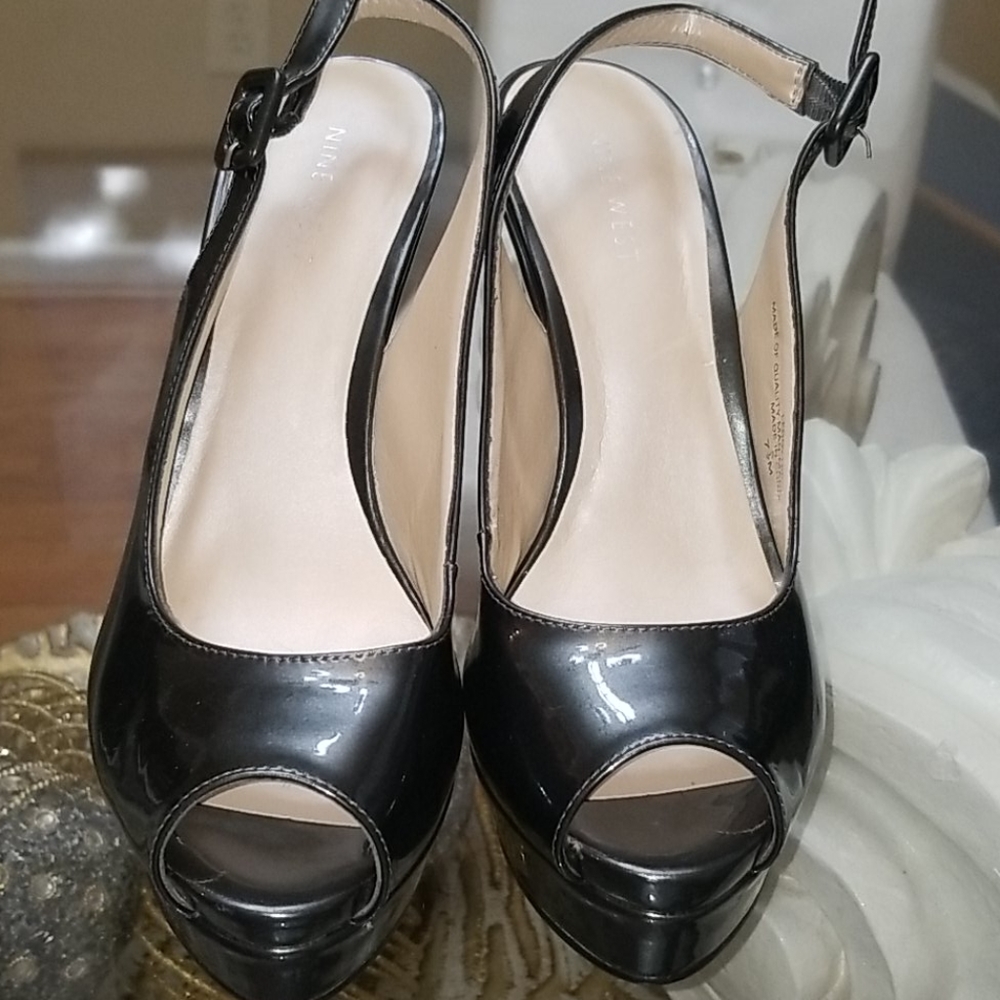 Nine West open toe wedge slingbacks